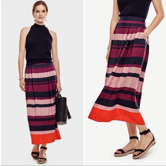 Ann Taylor Dresses & Skirts - Ann Taylor striped pleated midi skirt, size 4